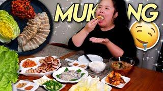 KOREAN PORK BELLY LETTUCE WRAPS *BOSSAM 보쌈* + RAW OYSTER + COLD NOODLES  MUKBANG 먹방 EATING SHOW!