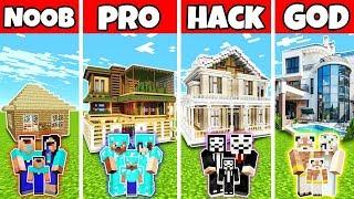 Minecraft: FAMILY LUXURY MANSION HOUSE BUILD CHALLENGE - NOOB vs PRO vs HACKER vs GOD in Minecraft