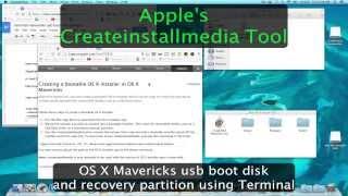 Apple's Createinstalmedia tool Mavericks usb boot disk and Recovery Partition build