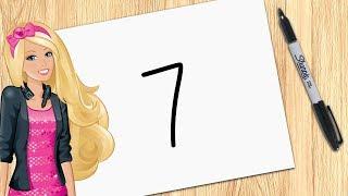 How to draw Barbie with number 7 easy for beginners