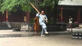 Shi Heng Jun training Shifu Kanishka in Shaolin Pigua Staff( Shi San gun)