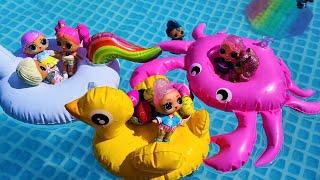 LOL SURPRISE DOLLS FOUND colorful eggs with surprises in THE POOL. Cartoons with Darinelka dolls