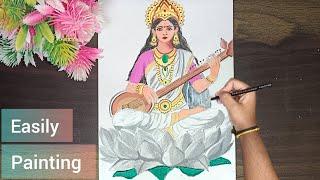 How to draw Saraswati mata || Saraswati mata painting easily step by step