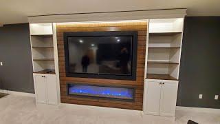 Custom Built In Entertainment Center 75" TV, With Fireplace, Start to Finish.