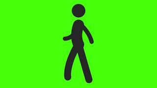 Cartoon Stickman Walking Cycle Animation - Green Screen