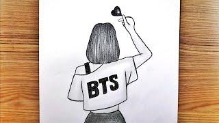 Bts Kız Çizimi Kolay Karakalem / How To Draw Bts Girl Easy Tutorial