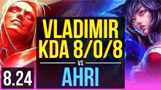 VLADIMIR vs AHRI (MID) | KDA 8/0/8, Legendary | EUW Diamond | v8.24