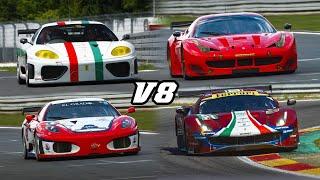 Ferrari 360 GTC, F430 GTC, 458 GT2, 488 GTE | Sound comparison