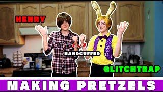 Two arch-enemies are forced to reconcile over pretzels... | Glitchtrap and Henry cosplays!