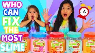 WHO CAN FIX THE MOST STORE BOUGHT SLIMES WINS!|JASMINE AND BELLA