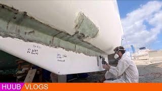 Catamaran Keel Hole Repair after Hurricane Damaged the Boat