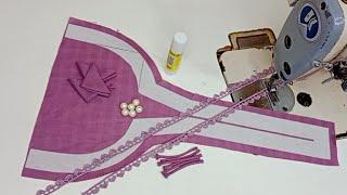 neck design 2024 cutting & stitching/Dori loops neck design with lace/Pakistani simple neck design