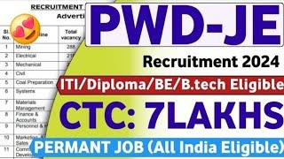 PWD Junior Engineer Recruitment 2024 | Freshers | CTC: 6LPA | Job Vacancy 2024 | Latest Jobs 2024