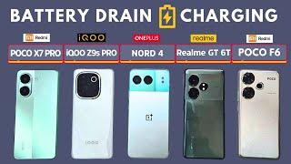 (5G) Battery Drain & Charging: POCO X7 Pro vs iQOO Z9s Pro vs POCO F6 vs OnePlus Nord 4 vs GT 6T