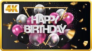 Black and Pink birthday theme with balloons and confetti background video loops HD 3 hours