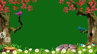 Bird Green Screen Background Video / Garden Tree Green Screen Animation / Free Green Screen Video