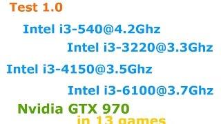 Intel i3-540 vs i3-3220 vs i3-4150 vs i3-6100 + GTX 970 Low-Ultra settings 1080p in 13 games