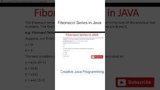 Fibonacci Series in Java | Creative Java Programming #interview #coding #java #shorts #viralshorts