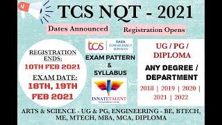 TCS NQT 2021 | EXAM PATTERN & SYLLABUS | TCS NQT FEBRUARY 2021 |  TCS NQT EXAM DATE 18 & 19 FEB 2021