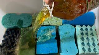 【ASMR】Blue sponge collection × 2 gallons of pinesol青いスポンジ縛り、8リットルのパインソルでもこもこしてみた