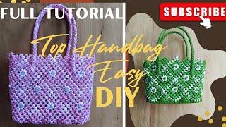 How to make plasticwire basket with floral design/Amla knot basket/diy plasticwire handbag  