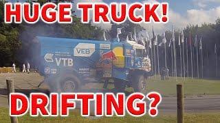 HUGE RedBull Kamaz Dakar Rally TRUCK does DRIFT! & DOUGNUT!!