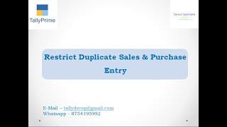 Restrict Duplicate Entry of Sales and Purchase || Restrict Duplicate Entry on Tally