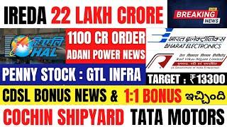 RVNL Target ₹500 • Adani Power • HAL • IREDA • CDSL • Cochin Ship • Tata Motors • BEL • GTL Infra