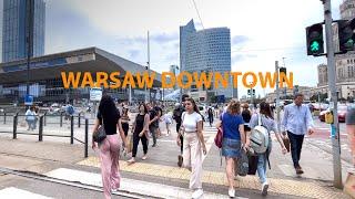 Walking Tour Downtown - Warsaw City Poland , 4K 60fps, City Walk - Travel Walk Tour,