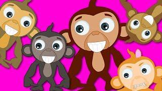 Five Little Monkeys Jumping On The Bed Song  | The Monkey Song | HooplaKidz Nursery Rhymes