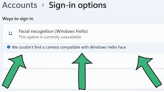 We couldn't find a camera compatible with Windows Hello Face | This option is currently unavailable