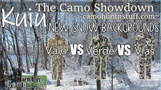 Camo Showdown with Snow Backgrounds - Kuiu Valo VS Verde VS Vias with deer vision.