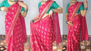 Cotton saree draping tutorial ️/easy tips for beginners step by step with perfect pleats