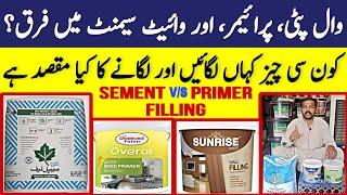 How to difference wall putty . white sement or primer || what wil we use first of wall sement
