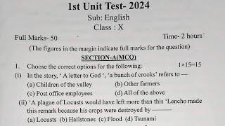 SEBA Class X 1st Unit Test 2024|English question paper with Answers|Class 10 Unit test paper
