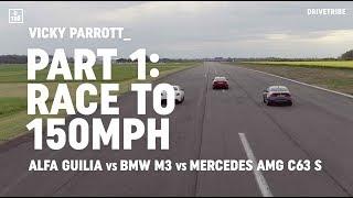 Alfa Giulia Quadrifoglio vs BMW M3 Comp Pack vs Mercedes-AMG C63 S: race to 150mph