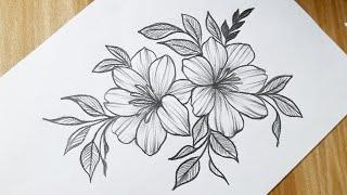 How to draw flowers easy step by step with pencil || Flower drawing tutorial