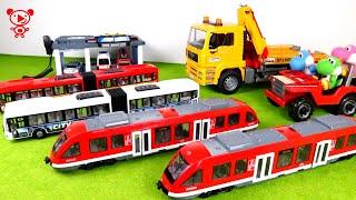 Train, tram, bus, police car, tow truck, toy vehicles
