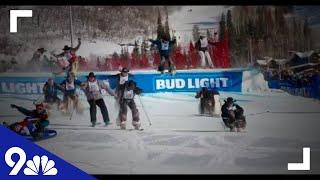 Professional cowboys try out ski racing during Cowboy Downhill