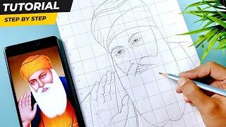 Guru Nanak Dev Ji Drawing Tutorial || Guru Nanak Drawing || How to Draw Guru Nanak Dev Ji