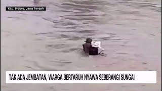 Tak Ada Jembatan, Warga Bertaruh Nyawa Sebrangi Sungai