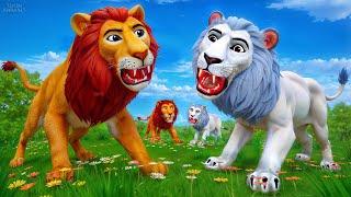 Epic Wildlife Battle: White Lions vs Yellow Lion | Clash of Animal Kingdom! Who Will Dominate?