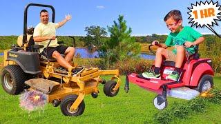 Lawn mower compilation with kids zero turn mower, riding mower, weed whacker & tractor | Super Krew