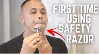 How To Shave Your Face With A Safety Razor His First Time!