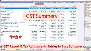 GST Summery | Tax Calculation | Adjustment Entries | GST Return | Input Output Adjustment | Busy