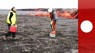 Watch: Scientist boil water with glowing lava creeping from Icelandic Bardarbunga volcano