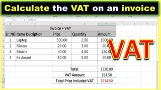 how to calculate the VAT on an invoice | Value added Tax | #VAT #excelformulas