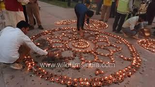 People of Delhi celebrate Deepotsav at Vasudev Ghat Rangoli designed with diyas New Delhi