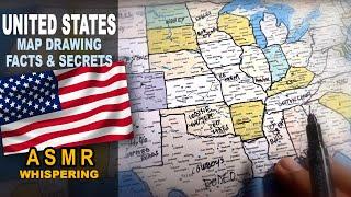 ASMR: Drawing UNITED STATES Map Outline With STATE less known facts  | ASMR whispering