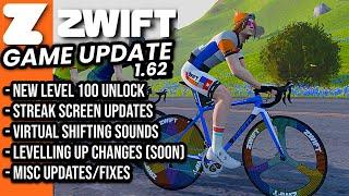 ZWIFT Game Update v1.62: Streaks & Level 100 Changes // Virtual Shifting Sounds // Party Socks! 
